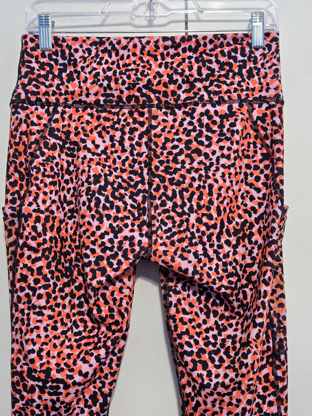 Fabletics PowerHold Leopard Print Leggings‎ Womens S Pink Orange Pocket